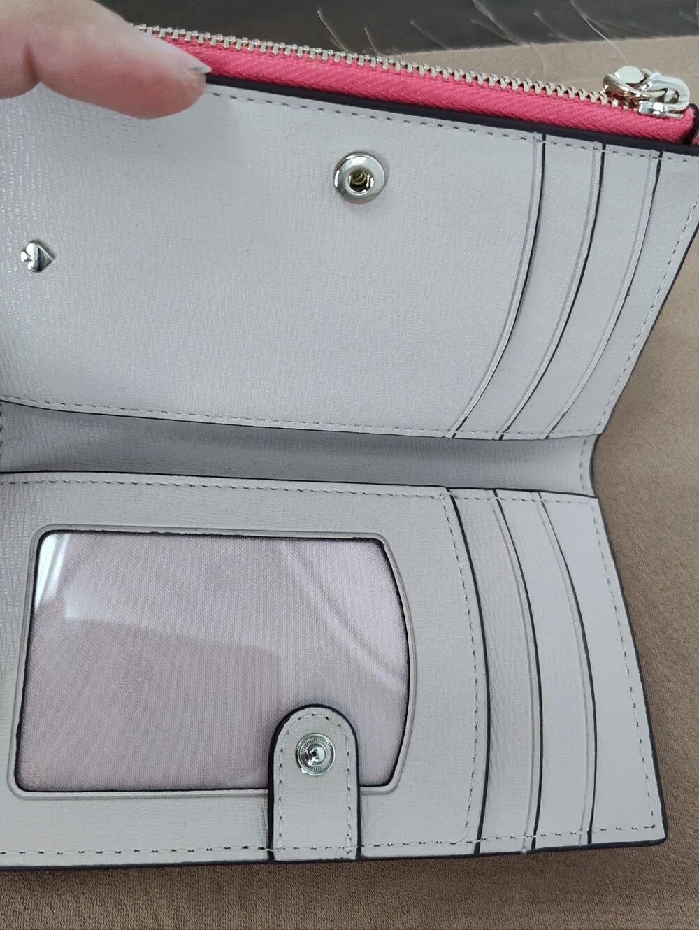kate spade Slim Bi-Fold Wallet Pink with White Polka Dots